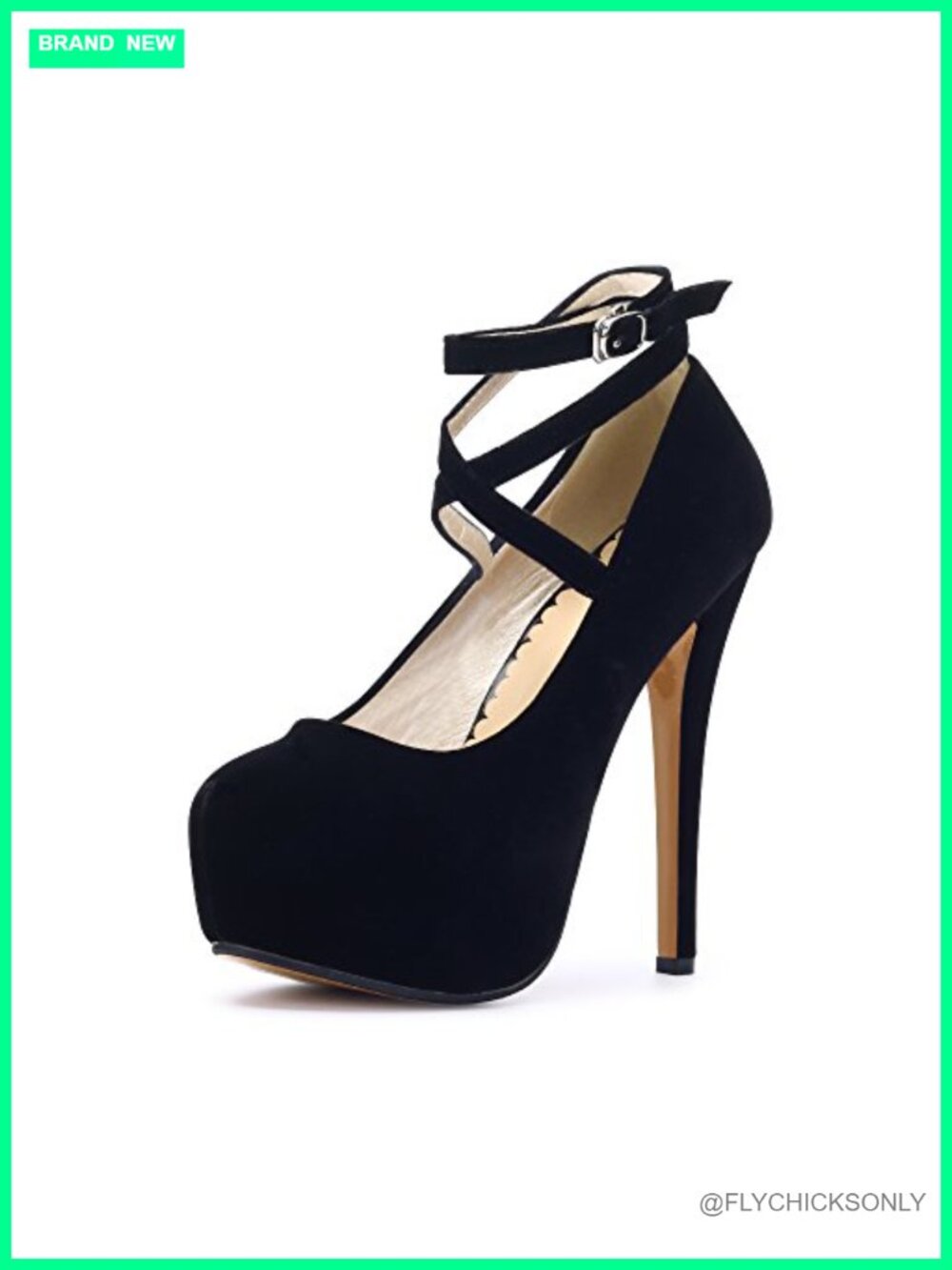 OCHENTA Ankle Strap Platform Pumps 5.5 Inch Stiletto Heels Faux Suede